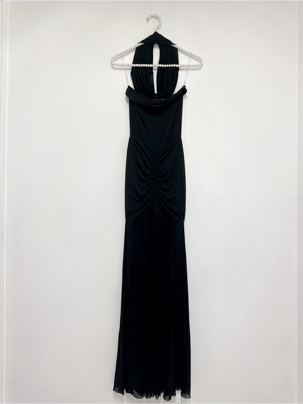 Meshki Caspian Slinky And Mesh Off Shoulder Maxi Dress in Black - Picture 6 of 11